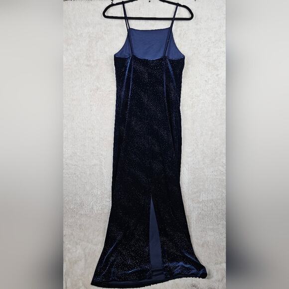 VTG 90s Be Smart Velvet Maxi Dress 12 USA Made Glitter Navy Prom Y2K Whimsigoth - Picture 7 of 9